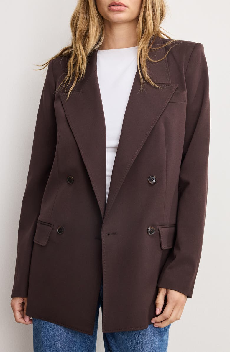 Good American Essential Double Breasted Blazer, Main, color, Dark Chocolate