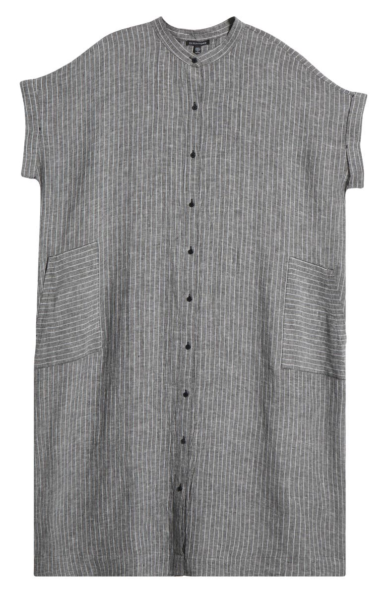 Eileen Fisher Pinstripe Short Sleeve Organic Linen Shift Dress, Alternate, color, 