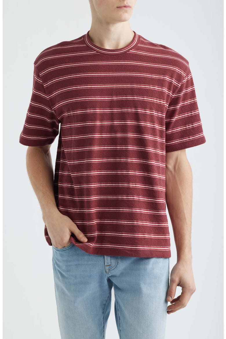 Boxy Jacquard Stripe T-Shirt, Main, color, STRIPE DUSTY MERLOT