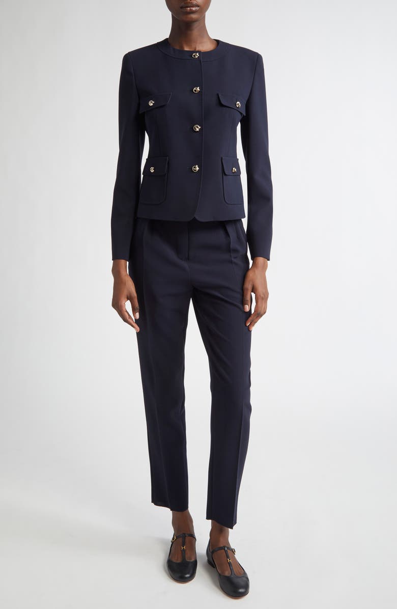 Max Mara Studio Eguale Pleated Crepe Ankle Pants, Alternate, color, Navy