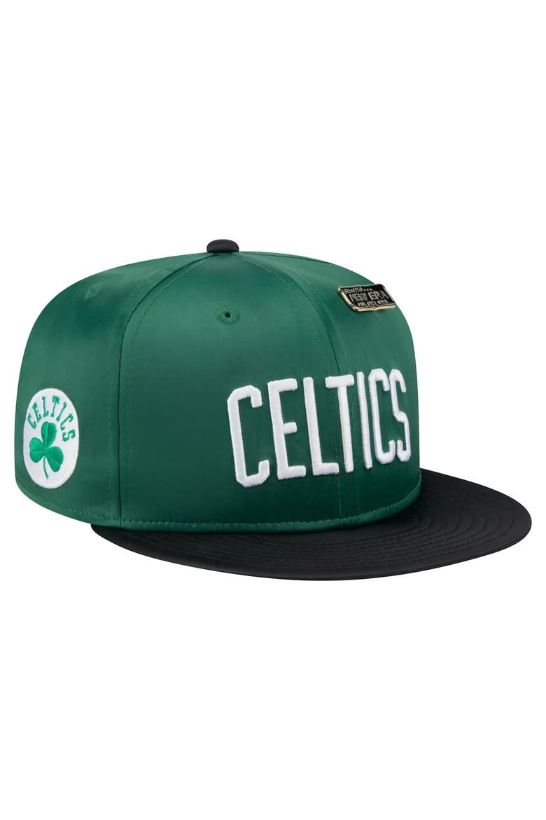 Men's New Era  Kelly Green/Black Boston Celtics Throwback Satin Vintage Pin Two-Tone 59FIFTY Fitted Hat, Main, color, Kelly Green