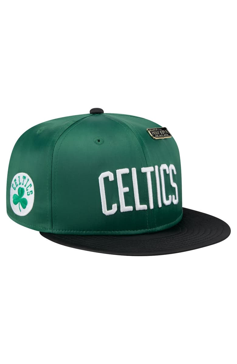 New Era Men's New Era Kelly Green/Black Boston Celtics Throwback Satin Vintage Pin Two-Tone 59FIFTY Fitted Hat, Main, color, Kelly Green