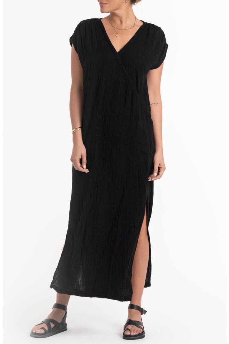 Gathered Shoulder Tie Back Dress, Alternate, color, Black