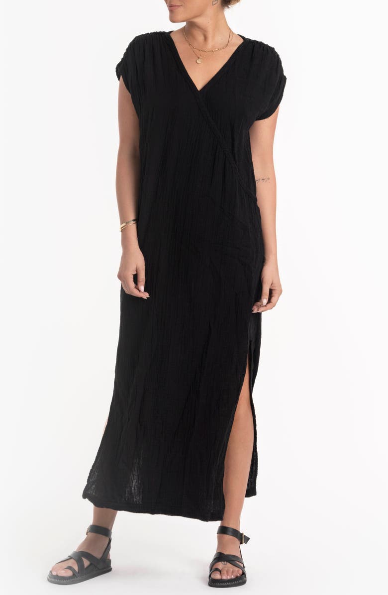 ocean+main Gathered Shoulder Tie Back Dress, Alternate, color, Black