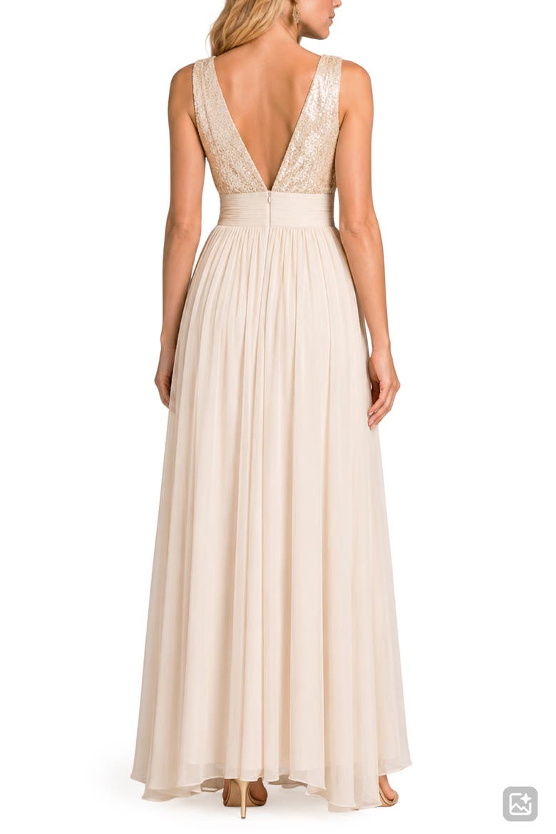 Daphne Sequin Top V-Plunge Maxi Dress, Alternate, color, CHAMPAGNE
