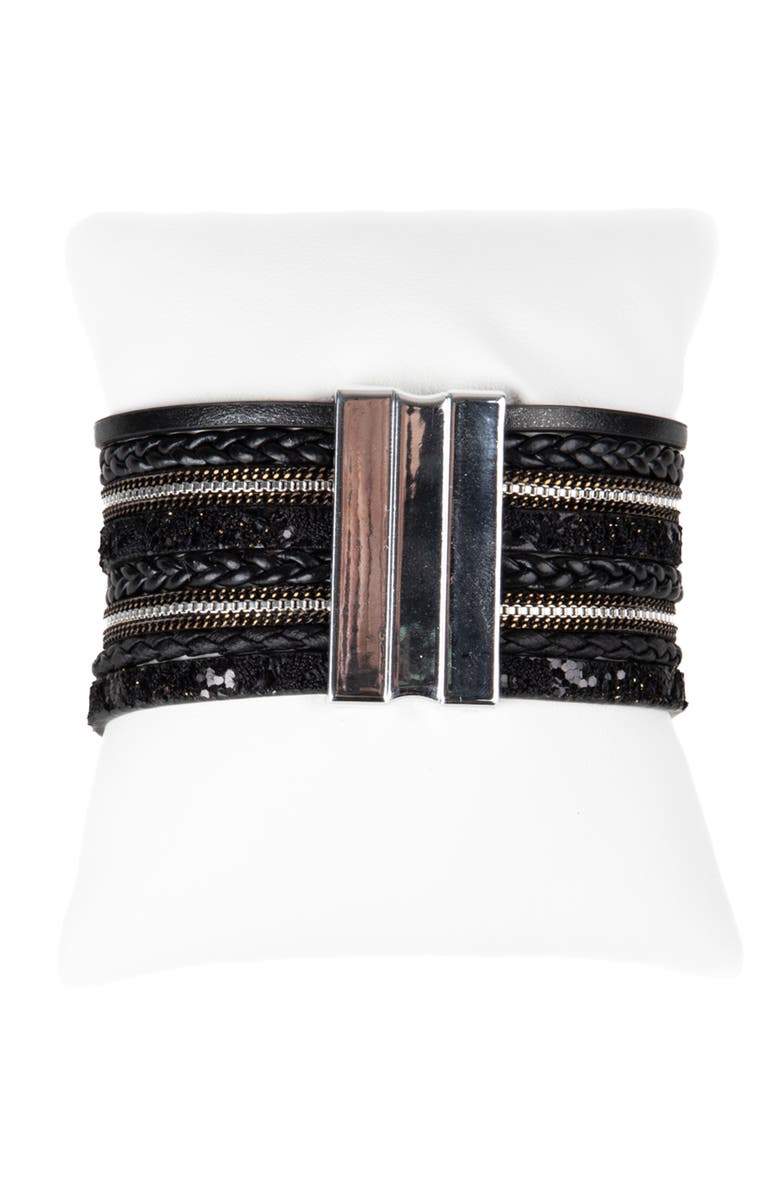SAACHI Sparkling Druzy Leather Bracelet, Alternate, color, Black