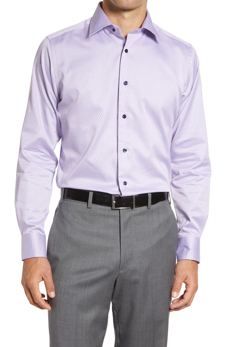 Trim Fit Geometric Dress Shirt, Main, color, LILAC