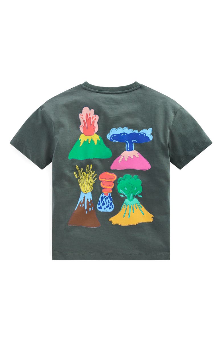 Mini Boden Kids' Volcano Cotton Graphic T-Shirt, Alternate, color, Charcoal Volcanoes