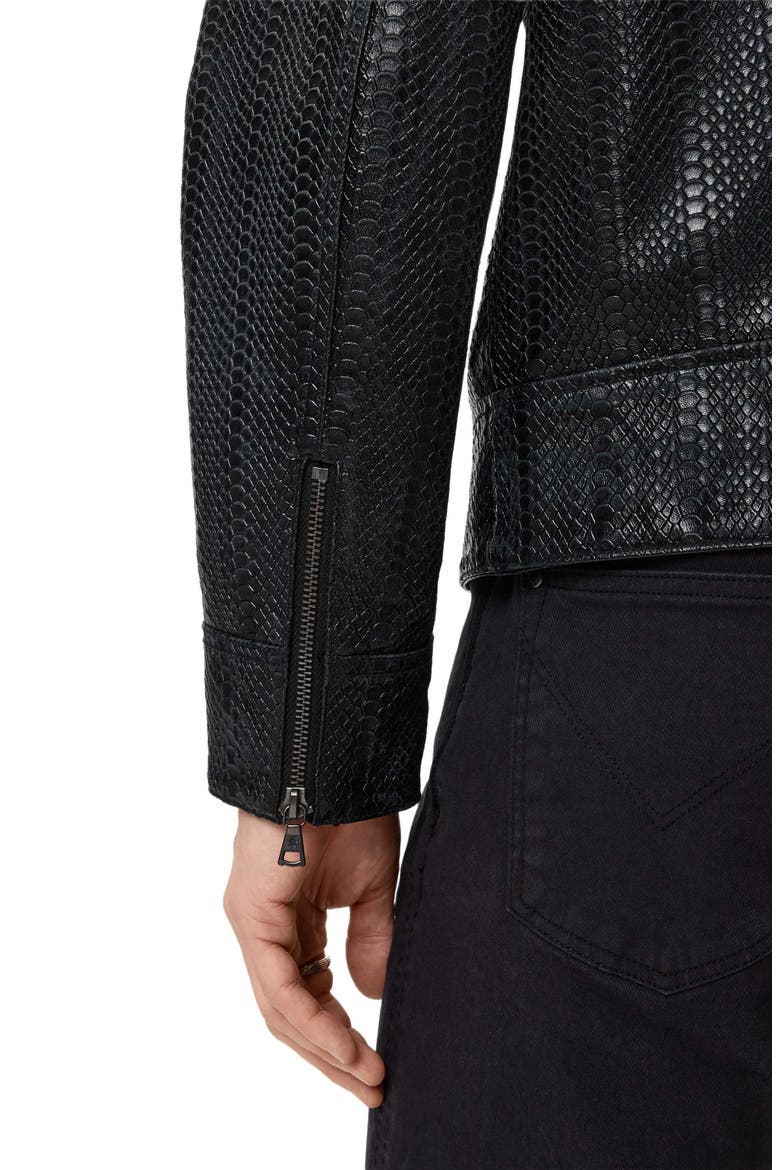 Benjamin Embossed Leather Jacket, Alternate, color, BLACK