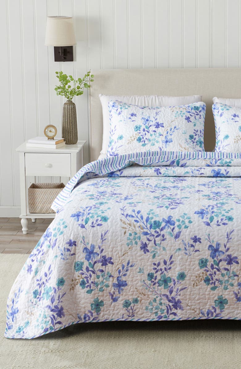 Woven & Weft Blue Floral Spring Reversible Microfiber Quilt Set, Alternate, color, Bouquet