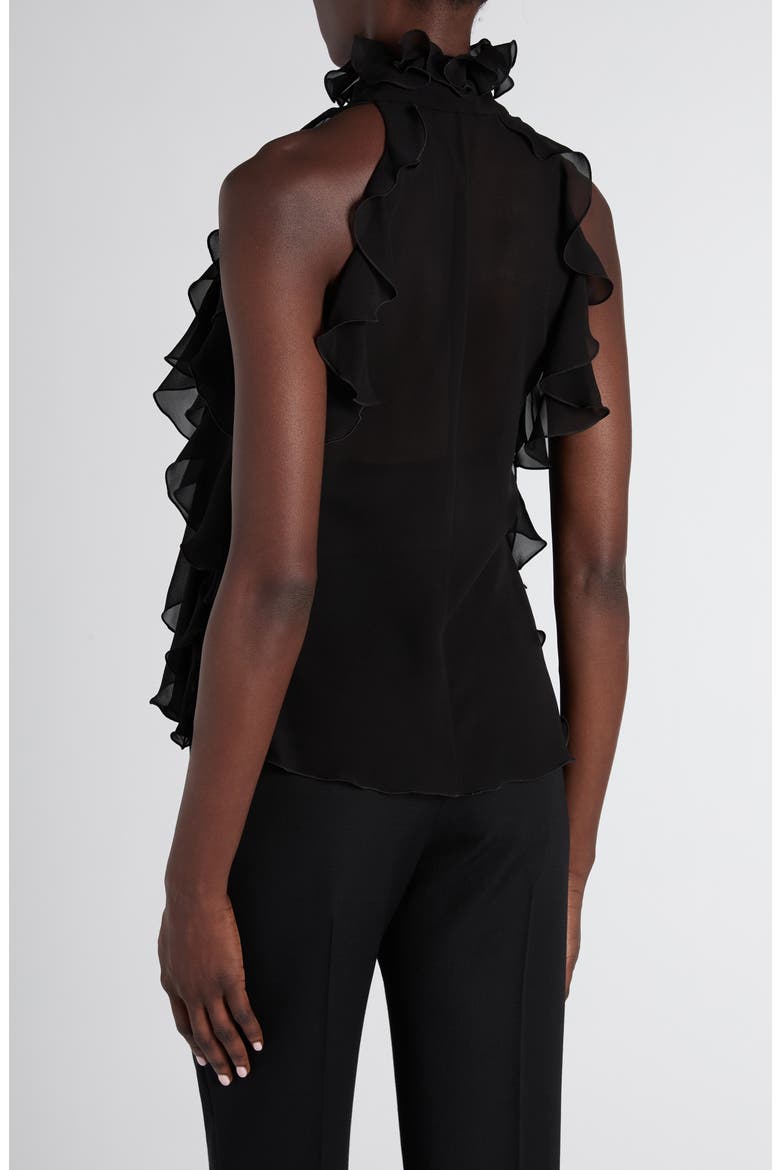 High Neck Ruffle Silk Georgette Top, Alternate, color, BLACK
