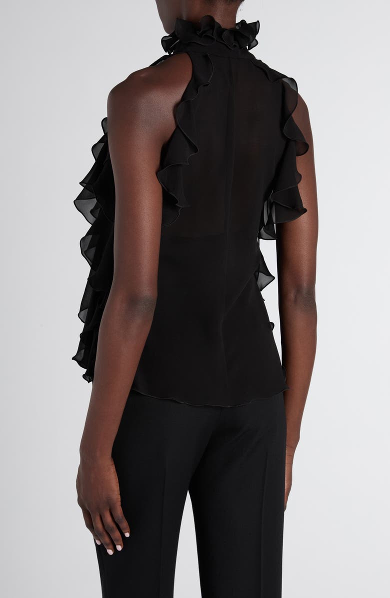 McQueen High Neck Ruffle Silk Georgette Top, Alternate, color, Black