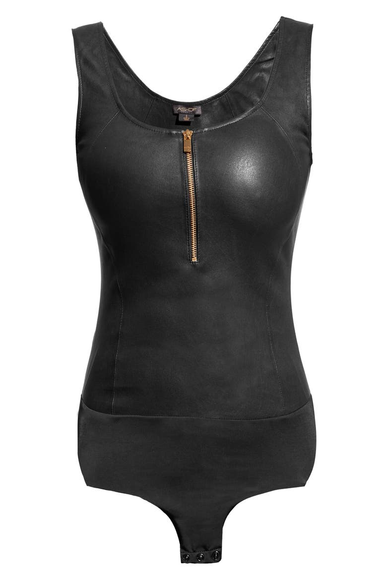 Poppy Stretch Leather Sleeveless Bodysuit, Alternate, color, BLACK