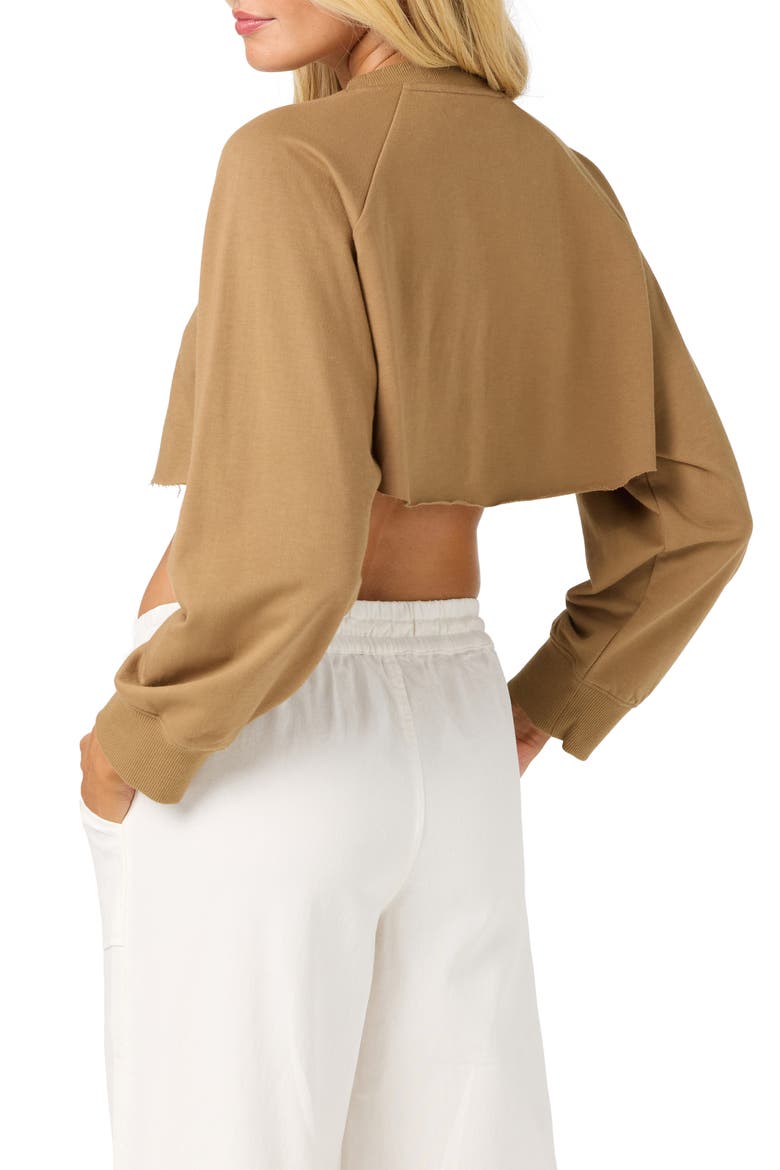 Palm Raw Edge Cropped Fleece Sweatshirt, Alternate, color, DARK KHAKI