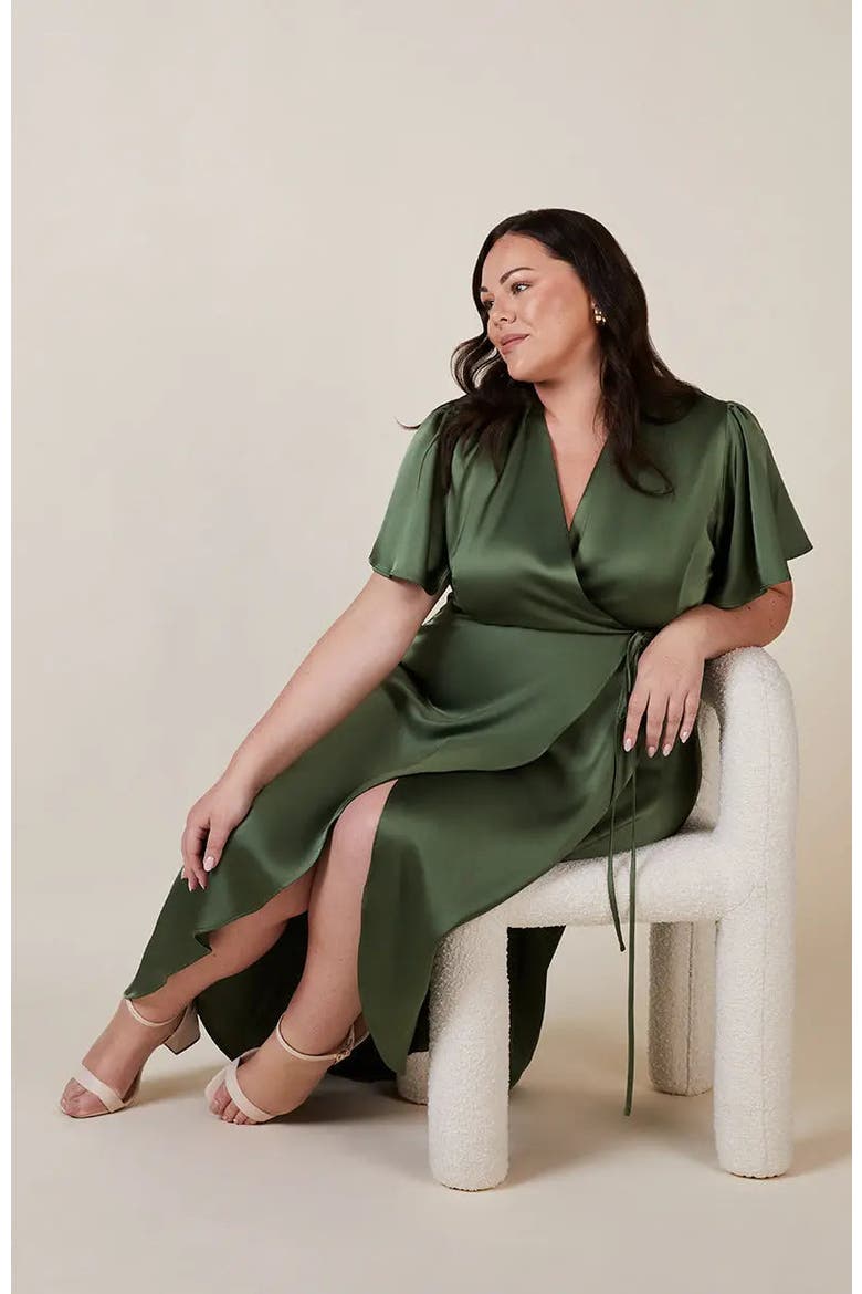 Florence Waterfall Hem Dress, Alternate, color, Olive Green