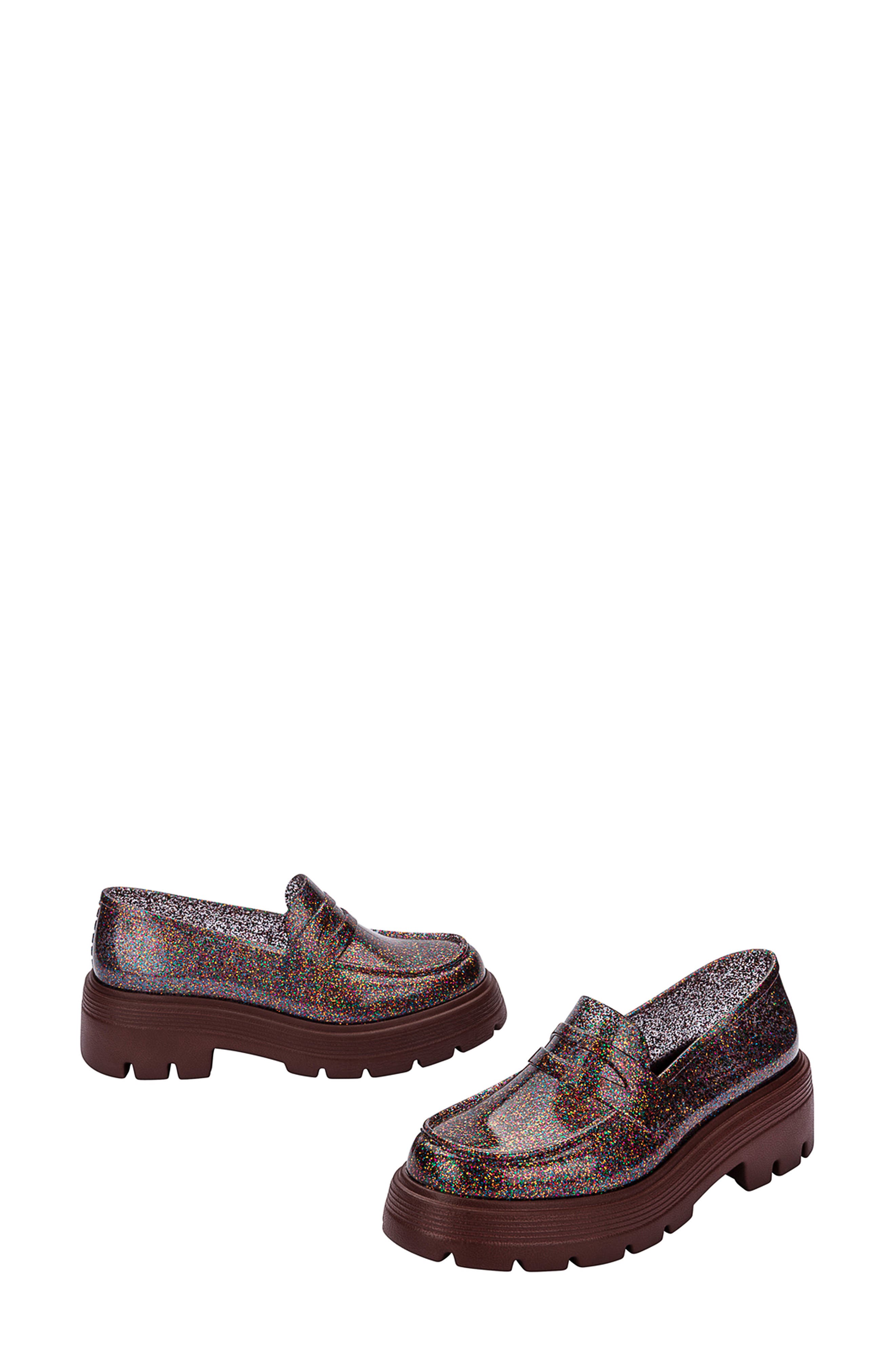 Melissa Royal Platform Penny Loafer, Alternate, color, Glitter Multicor