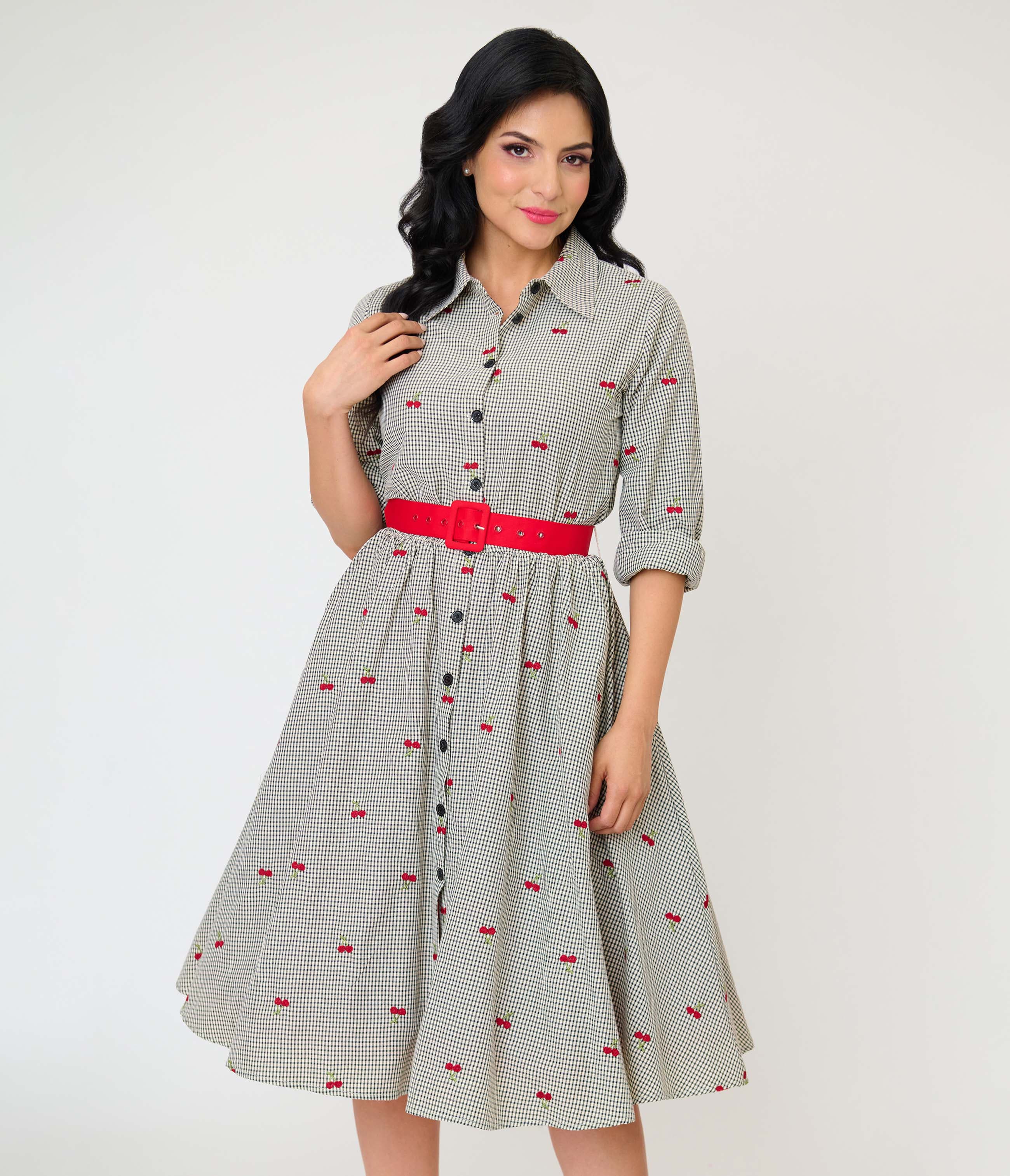 selected Grey Gingham Cherry Print