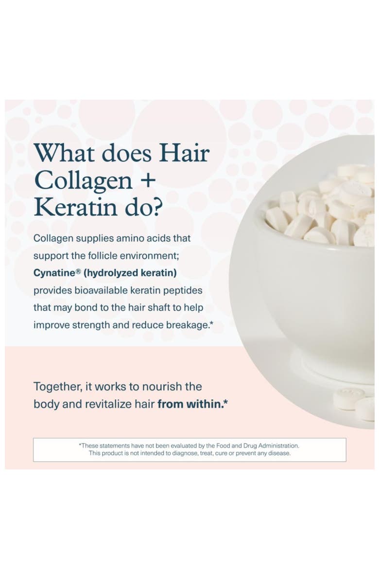 Hair Collagen Keratin Strength Support Supplement Tablets 120 tablets, Alternate, color, None