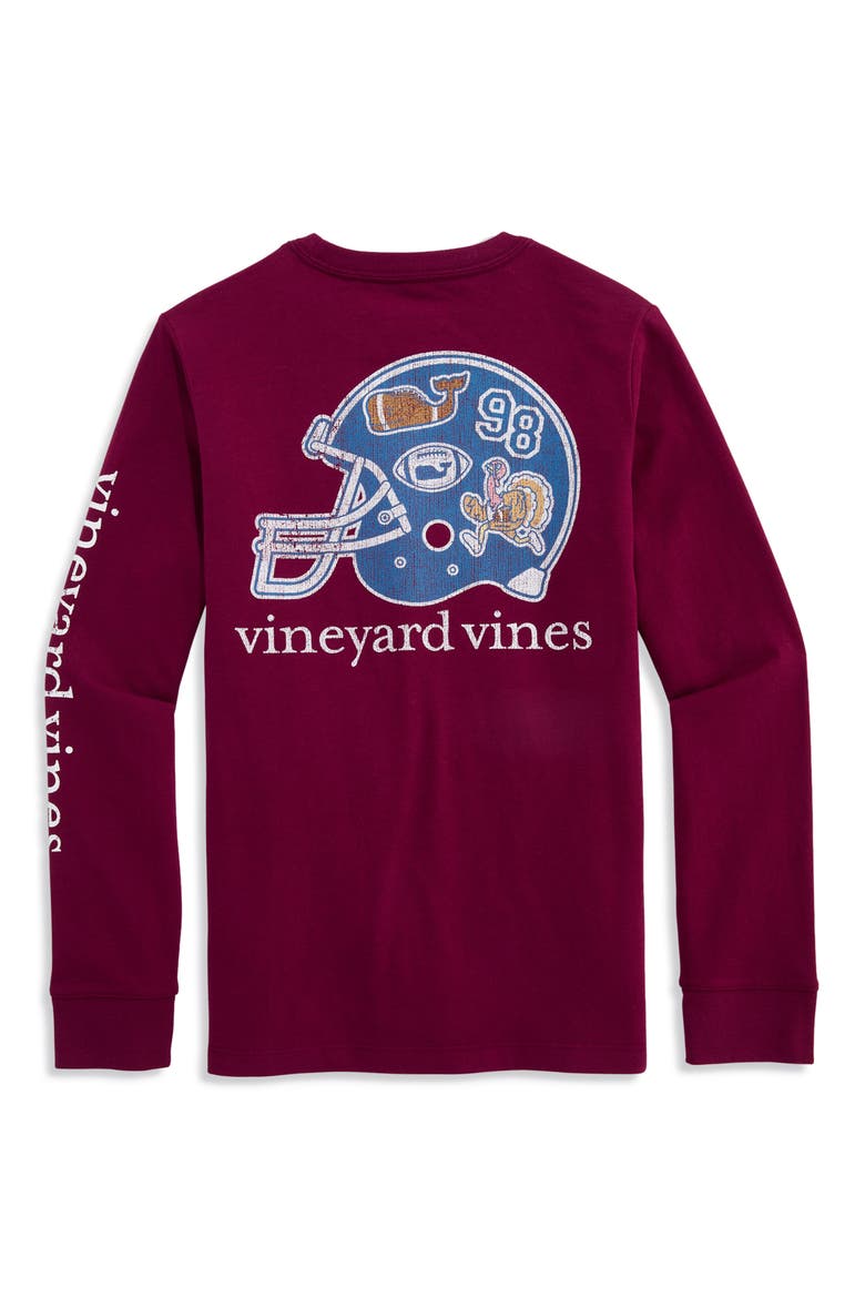Kids' Sticker Football Helmet Long Sleeve T-Shirt, Alternate, color, COASTAL CRIMSON