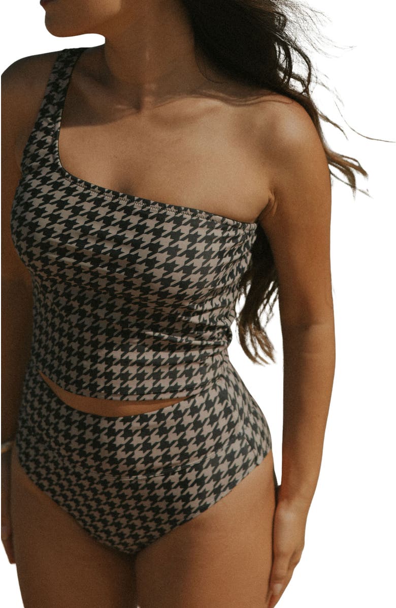 Geode Swimwear Bristol Tankini Top, Main, color, Black/Dark Cream Houndstooth