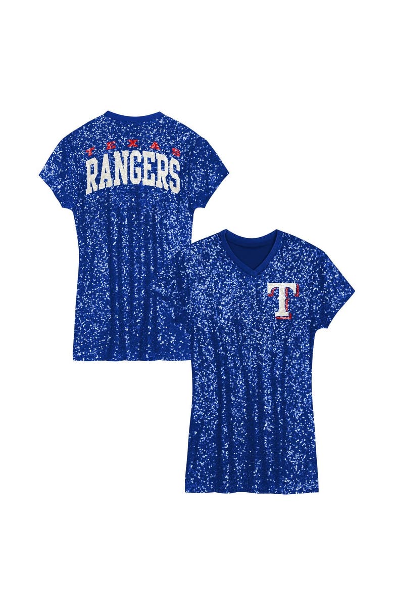 Outerstuff Girls Preschool Royal Texas Rangers Sequin V-Neck Dress, Alternate, color, Royal
