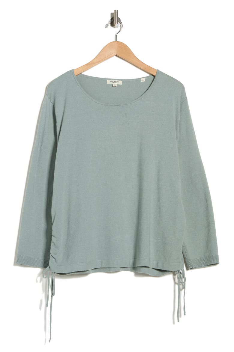 Cinching Side Tie Pullover Sweater, Alternate, color, SEAMIST