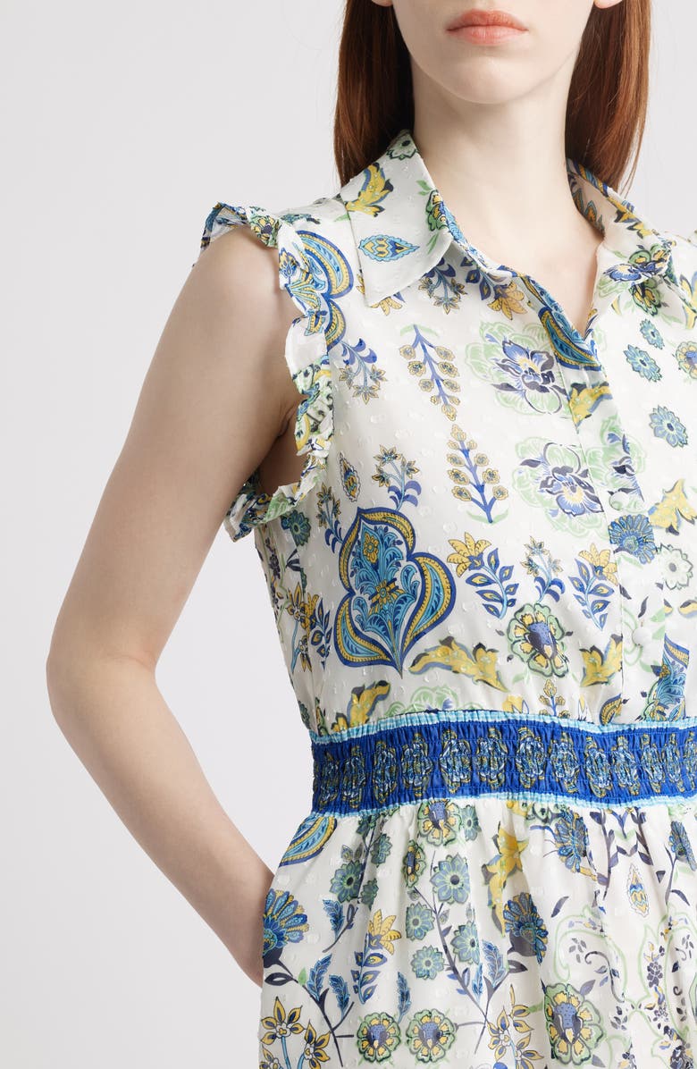 Anne Klein Patio Floral Print Clip Dot Midi Shirtdress, Alternate, color, 