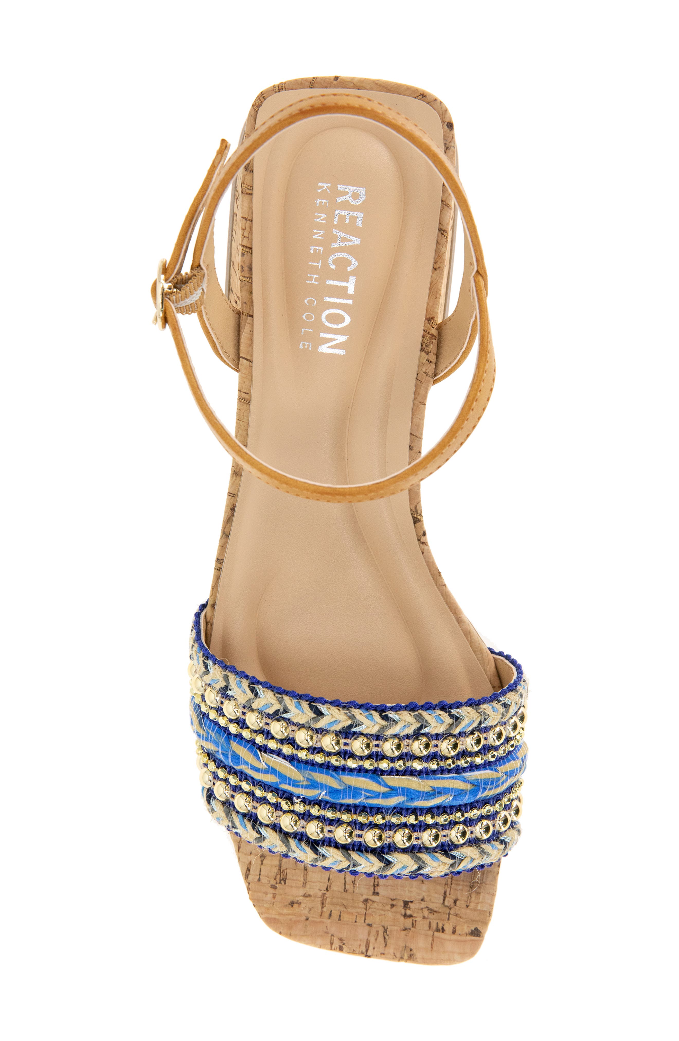 Reaction Kenneth Cole Buena Block Heel Sandal, Alternate, color, Blue Fabric