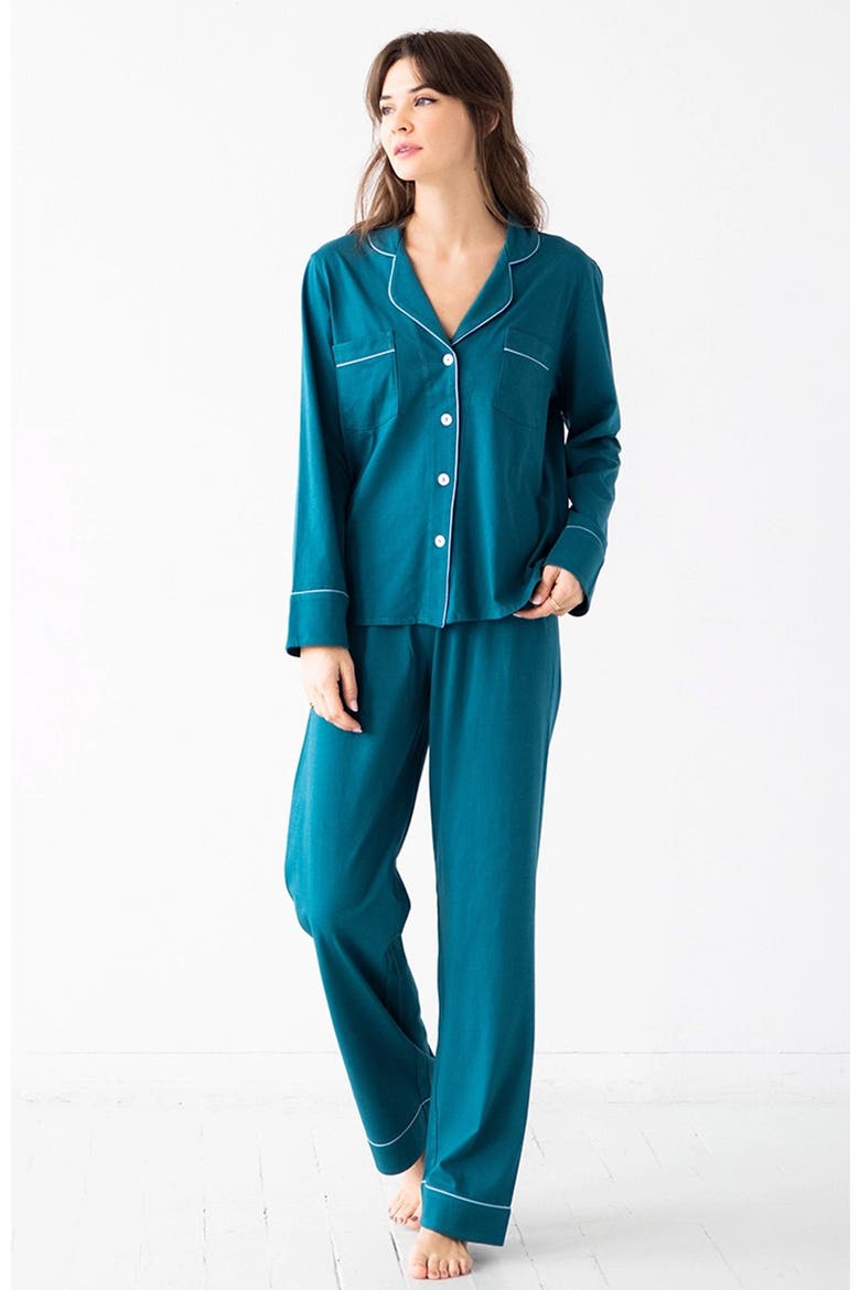 Classic Pajamas in Pima Cotton, Alternate, color, Deep Teal/Light Blue