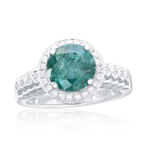 14K White Gold 2.14ct Blue Diamond & 0.35cttw Diamond Ring