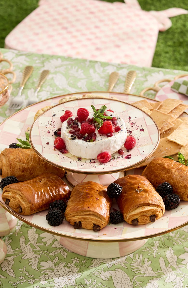 MACKENZIE CHILDS Rosy Check Small Pedestal Platter, Alternate, color, Rosy