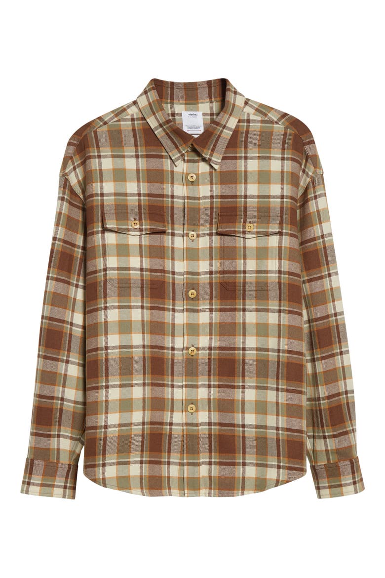 Lumber Check Flannel Button-Up Shirt, Alternate, color, BROWN