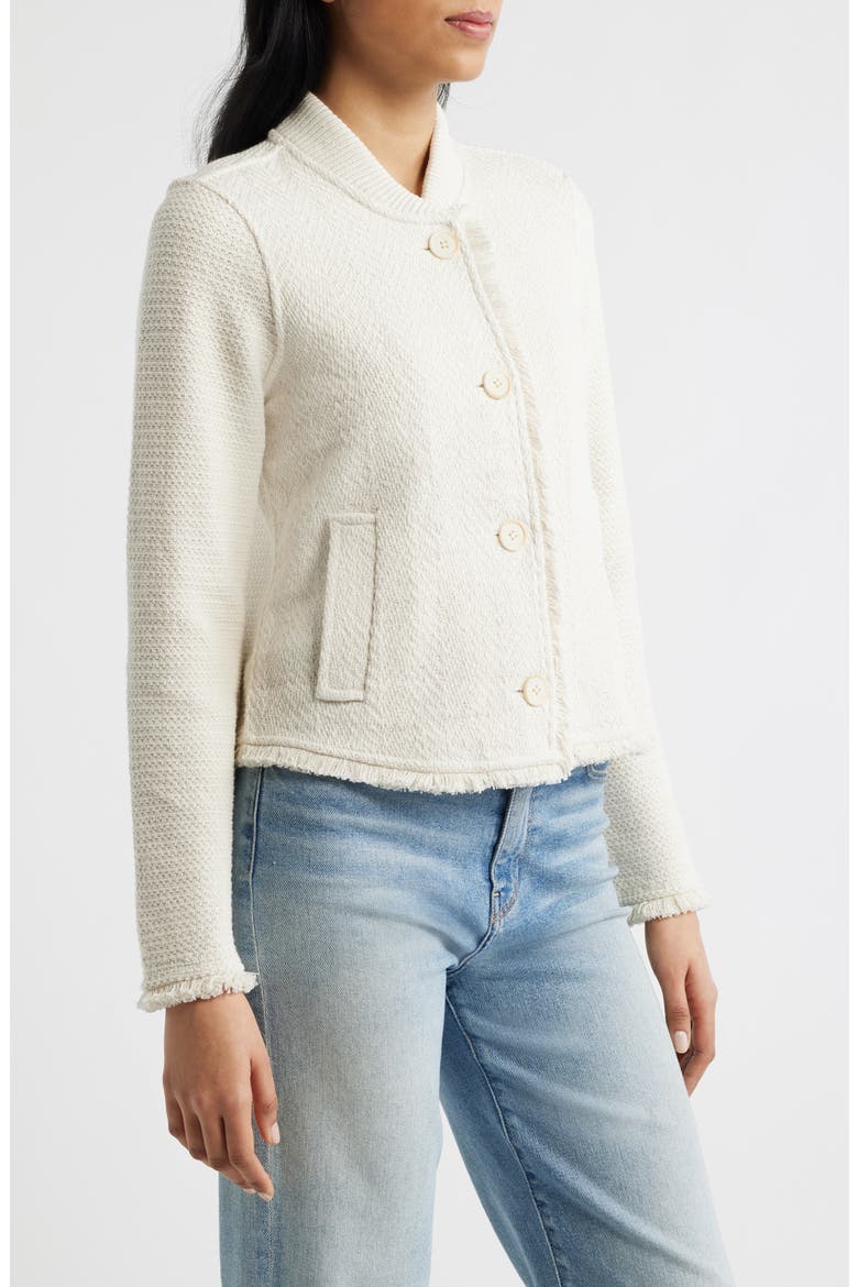 Fringe Mix Knit Bomber Jacket, Alternate, color, COCONUT