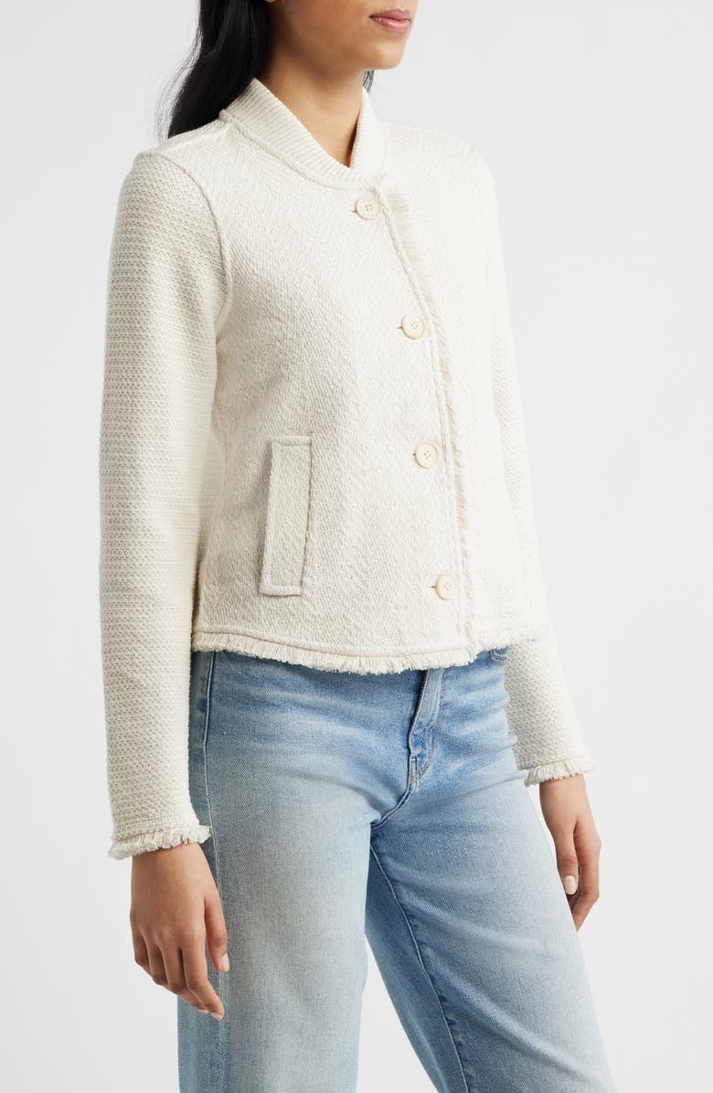 NIC+ZOE Fringe Mix Knit Bomber Jacket, Alternate, color, Coconut