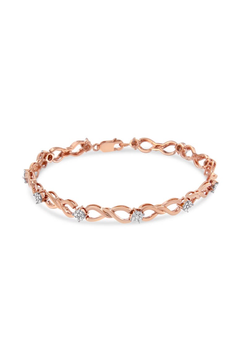 10K Rose Gold Plated Silver 1/2 Cttw Diamond Infinity Link Tennis Bracelet, Alternate, color, Pink