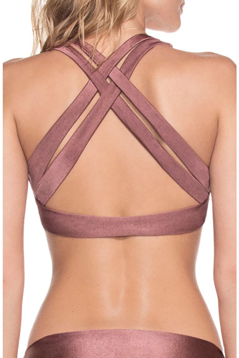 Shimmering Cognac Reversible Bikini Top, Alternate, color, COGNAC
