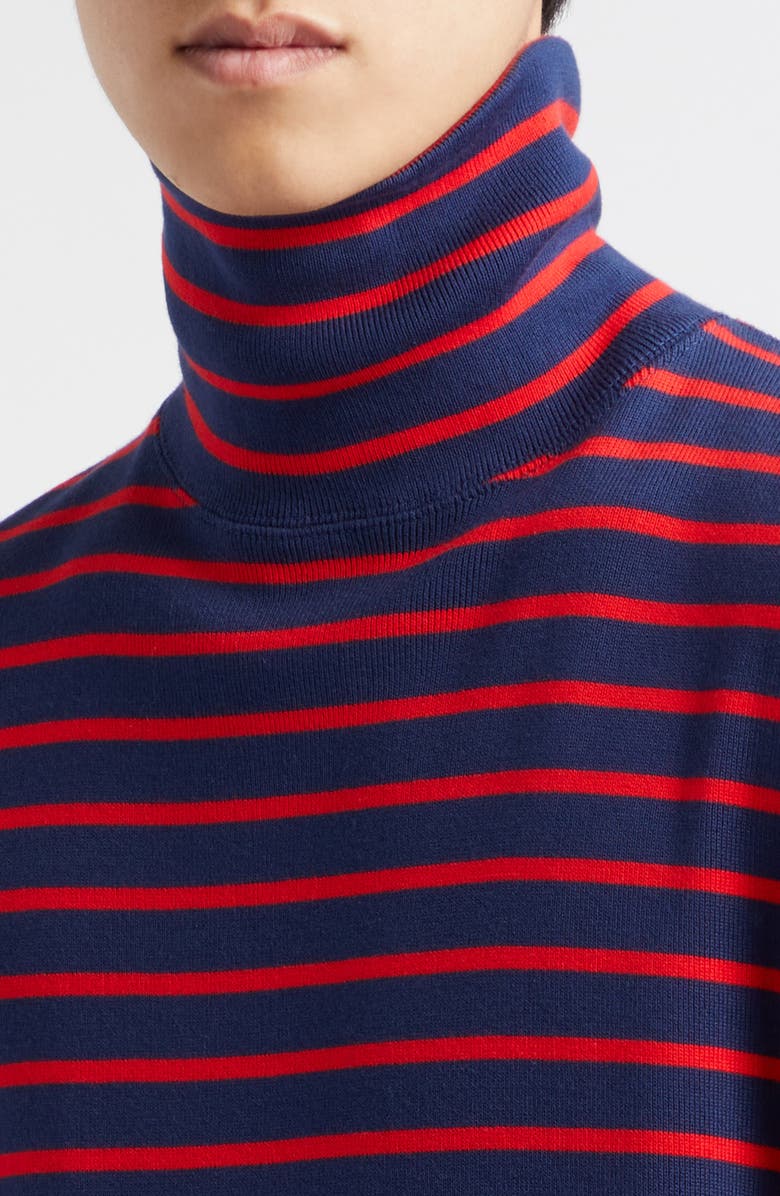 BEAMS Fraise Stripe Long Sleeve Turtleneck Cotton Rib T-Shirt, Alternate, color,