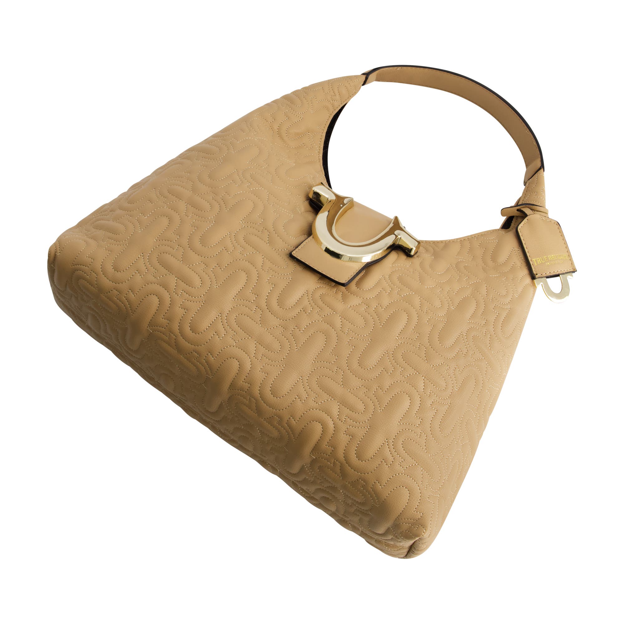 True Religion Quilted Horseshoe Medium Hobo, Alternate, color, Camel