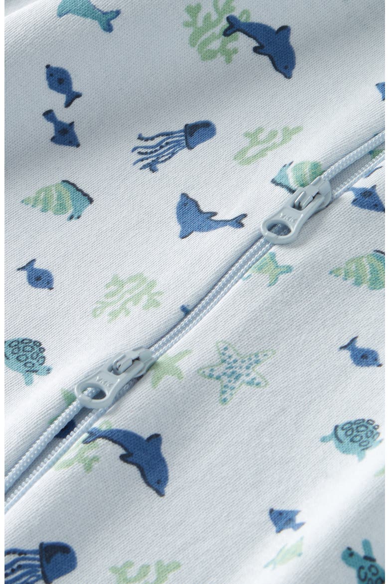 Print Zip Cotton Footie, Alternate, color, BLUE ILLUSION MARINE ANIMALS