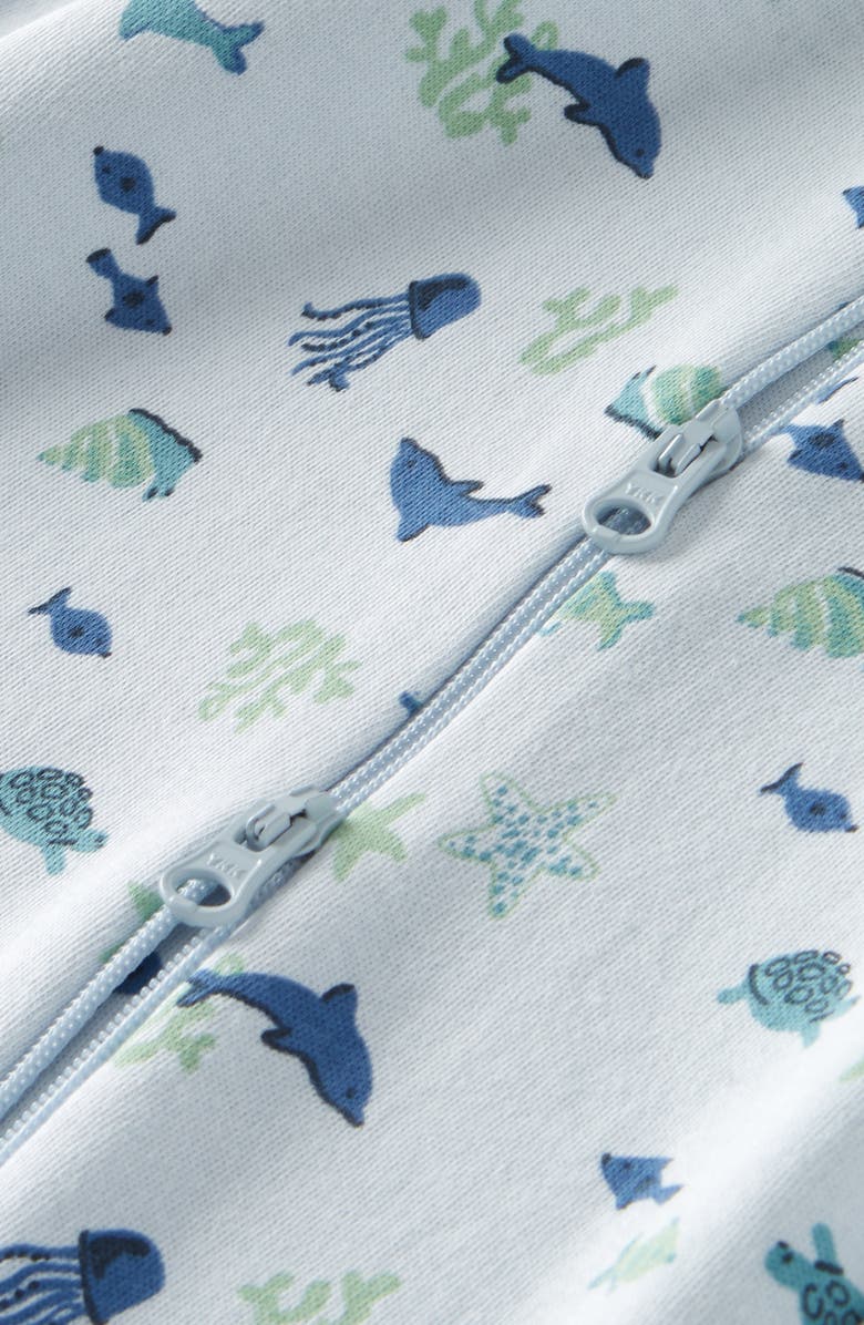 Nordstrom Print Zip Cotton Footie, Alternate, color, Blue Illusion Marine Animals