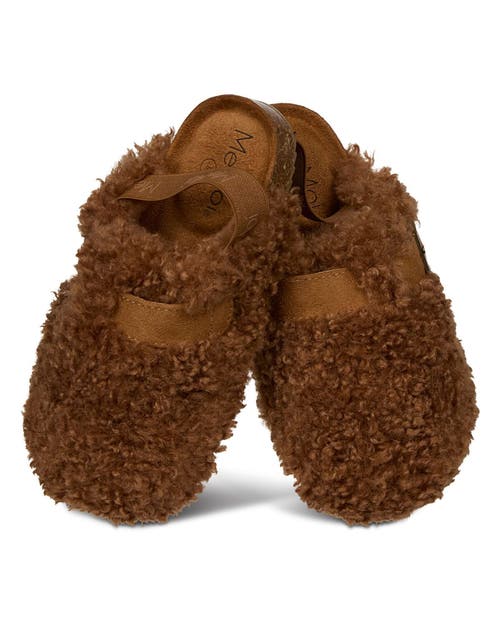 Memoi Little Kids Teddy Faux-ankle Strap Slipper In Brown