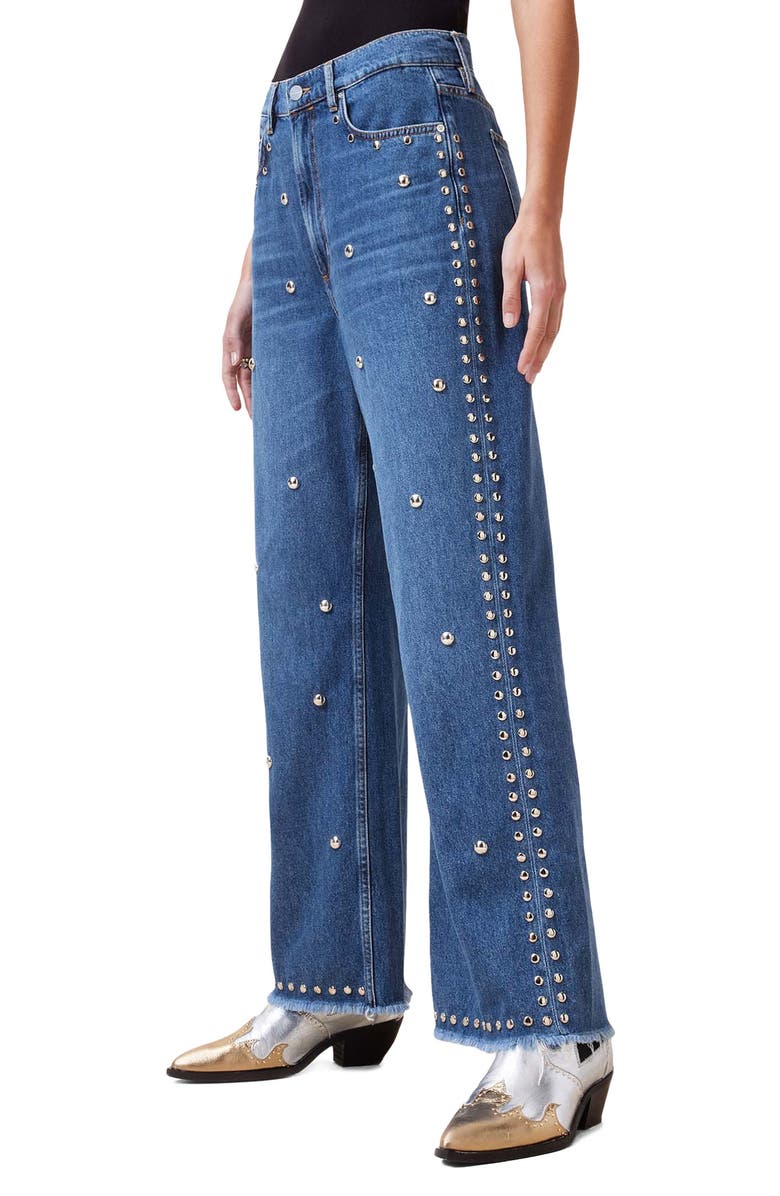 AllSaints Blake Studded Raw Hem Straight Leg Jeans, Alternate, color, 