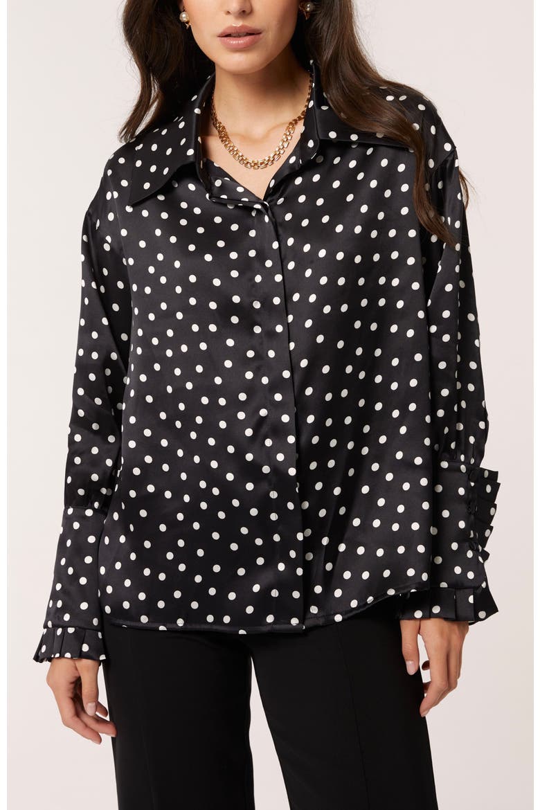 Antonia Silk Dots Blouse, Main, color, Black