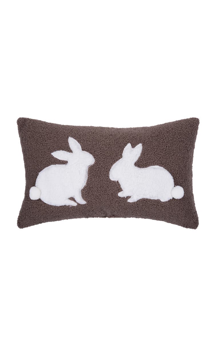 C&F Home Easter Bunny Rabbit Duo Silhouettes Hooked Mini Brown Lumbar Accent Pillow 12" x 20", Main, color, Brown