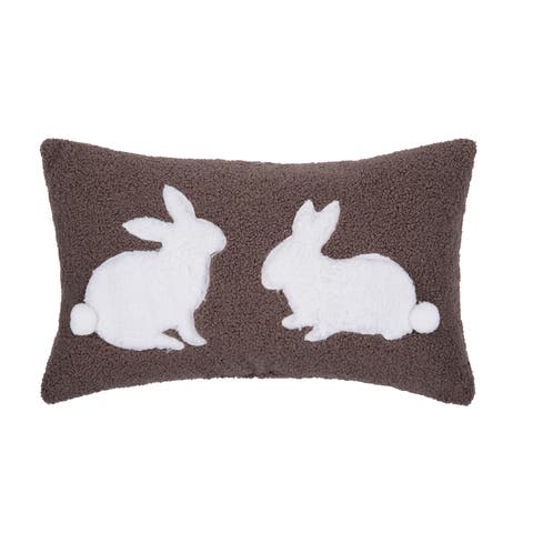 Easter Bunny Rabbit Duo Silhouettes Hooked Mini Brown Lumbar Accent Pillow 12" x 20"