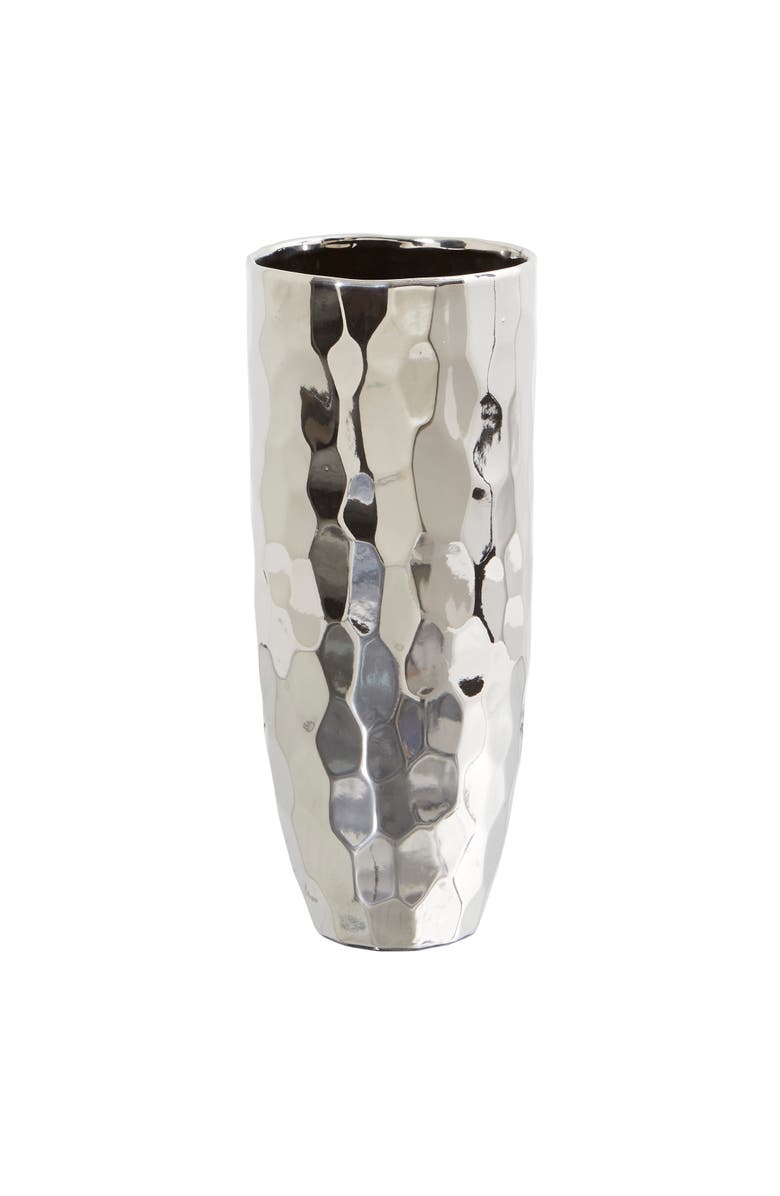 NEARLY NATURAL 13-in Designer Silver Cylinder Vase, Main, color, White