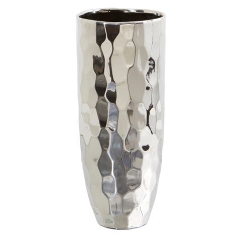 13-in Designer Silver Cylinder Vase