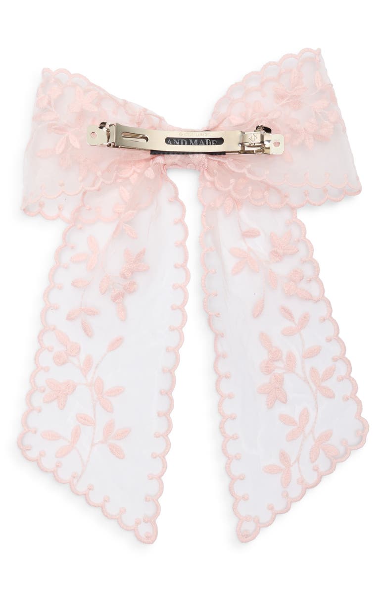 NATASHA Leaf Embroidered Lace Bow Barrette, Alternate, color, Blush