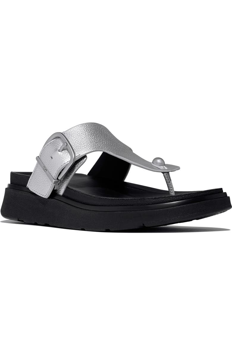 FitFlop Gen FF Buckle Tumbled Leather Toe Post Sandals, Main, color, Silver