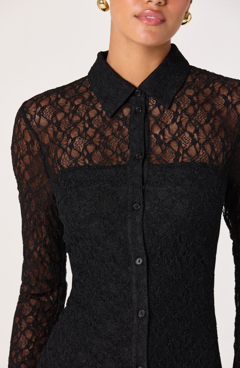 ASTR the Label Collared Long Sleeve Lace Shirtdress, Alternate, color, Black